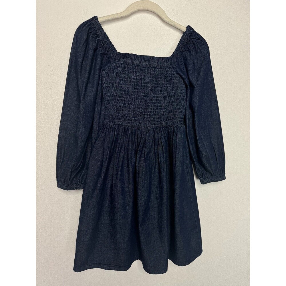 J.Crew Size XXS Smocked Puff Sleeve Mini Dress in Chambray  Blue 100% Cotton NWT - Picture 5 of 14